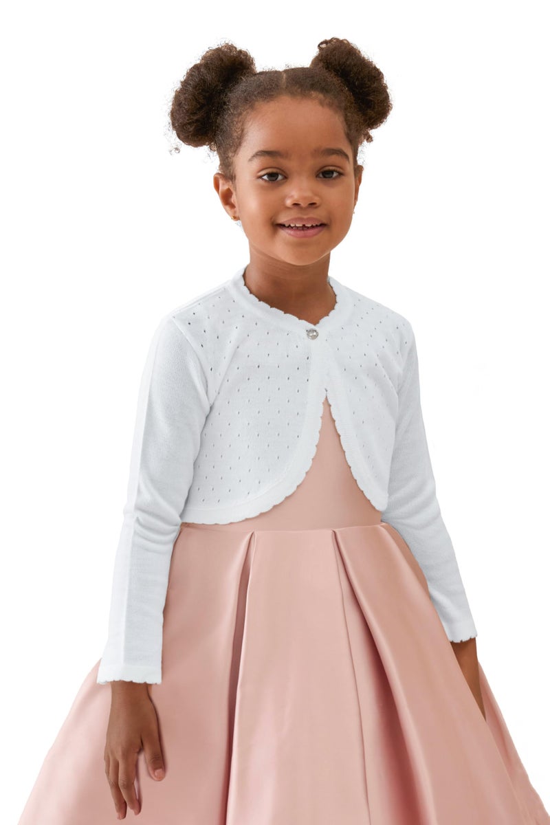 Lilax Little Girls' Knit Long Sleeve One Button Closure Bolero Shrug 4T White - Image 1
